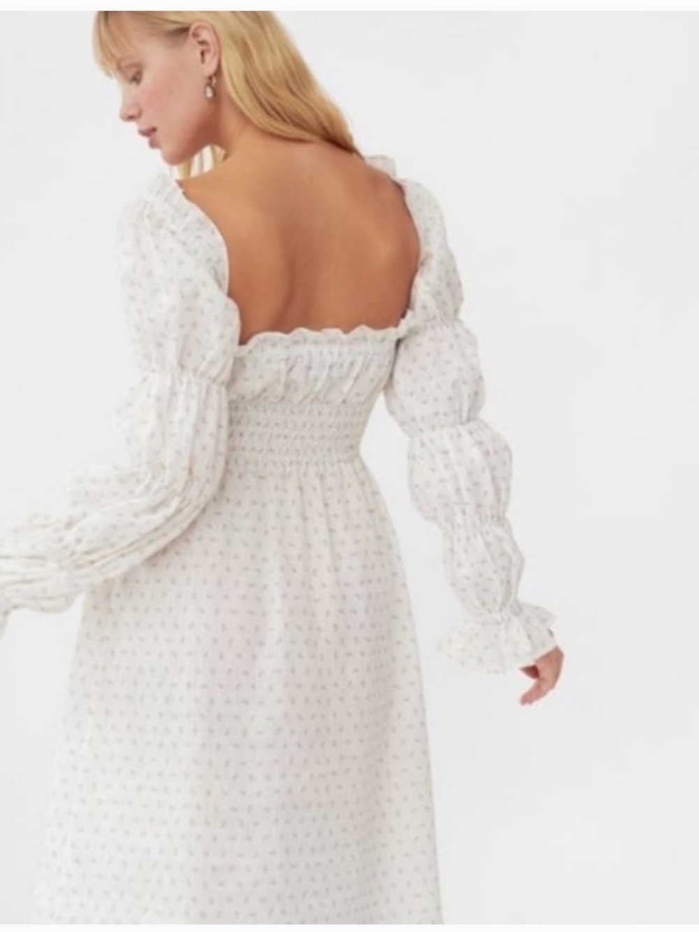 Sleeper Michelin Ivory/White Floral Long-Sleeve Puff Dress size S euc - Picture 3 of 7